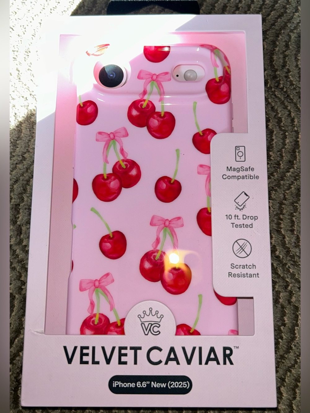 New in Box Velvet Caviar Pink Cherry iPhone Case (red cherries)